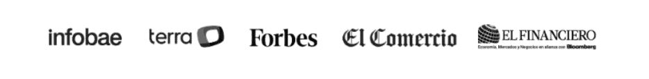 Logotipos de Infobae, Terra, Forbes, El Comercio y El Financiero, medios que han citado a BrokersRegulados