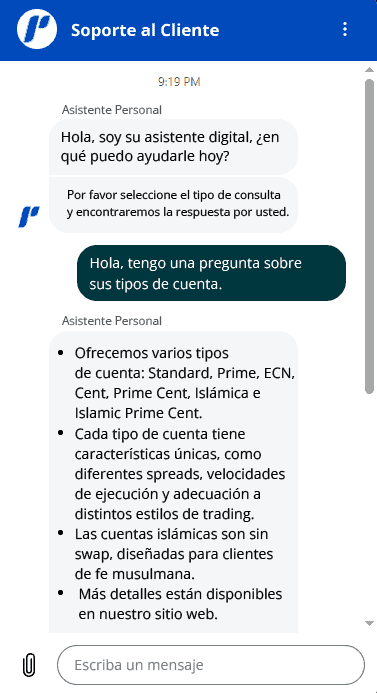 Pu prime suporte al cliente