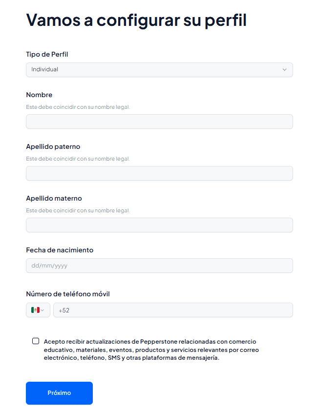 Vamos a configurar su perfil Pepperstone