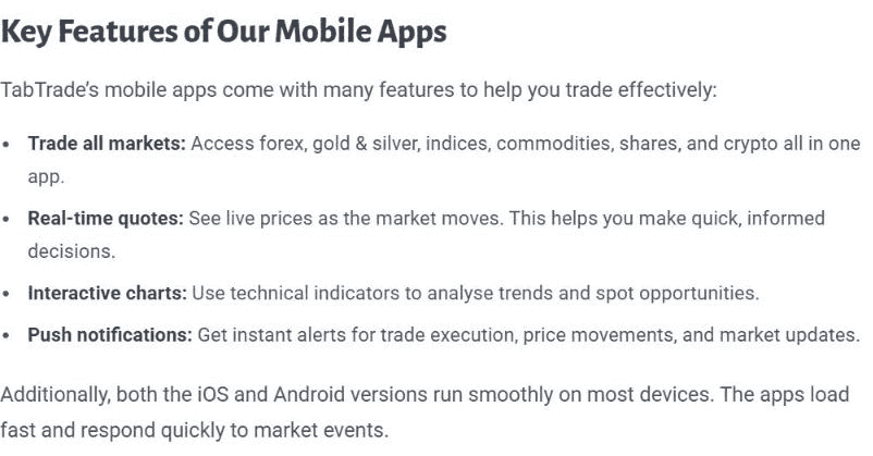 Apps MT5 de TabTrade para iOS y Android