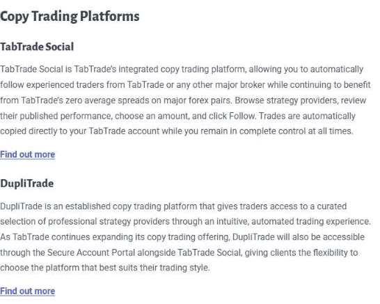 Copy trading en TabTrade: TabTrade Social y DupliTrade