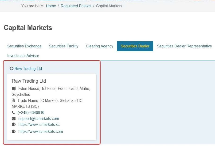 Registro de FSA, Raw Trading Ltd