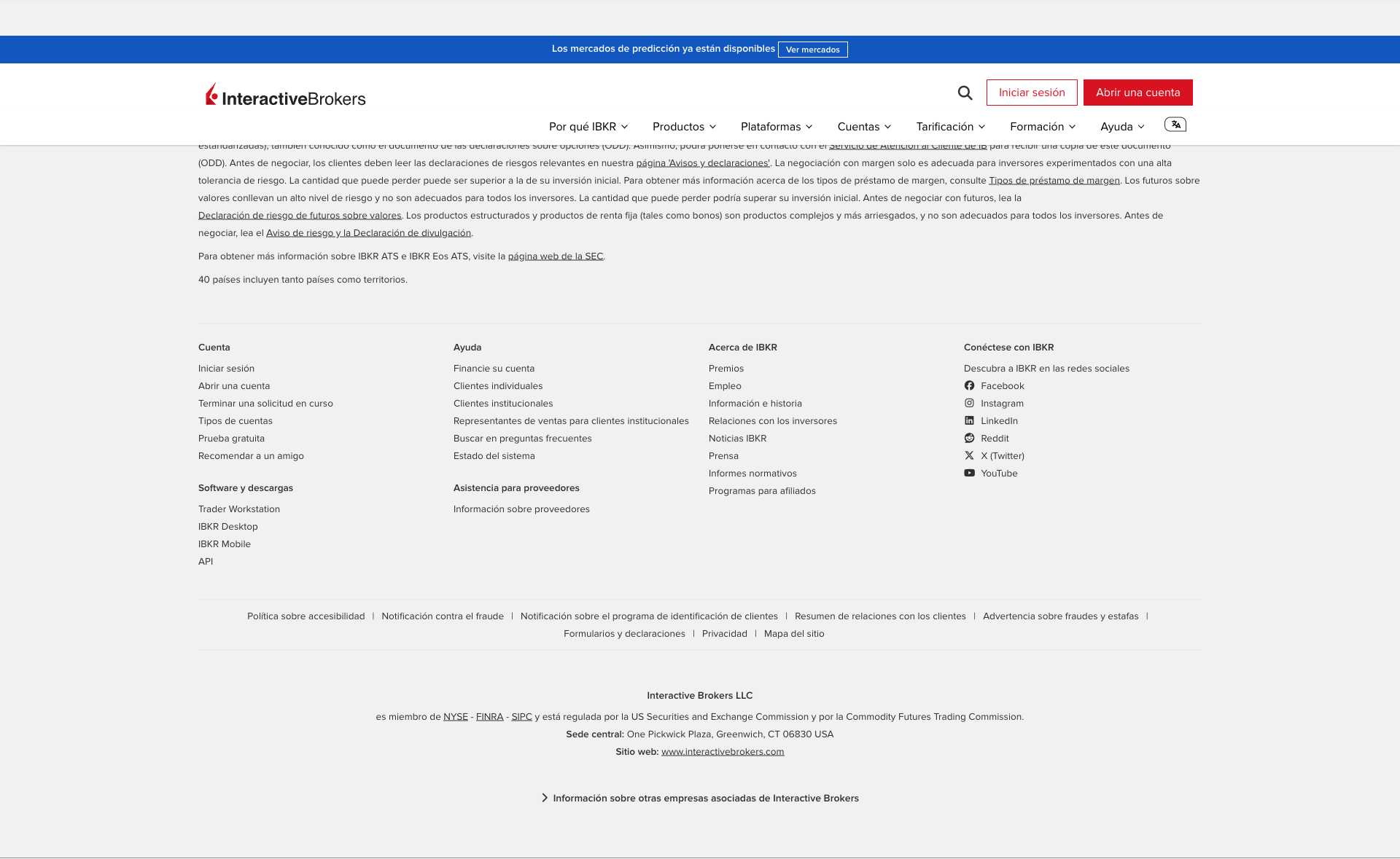 Pie legal de Interactive Brokers encabezado por Interactive Brokers LLC, consultado desde México en septiembre de 2026