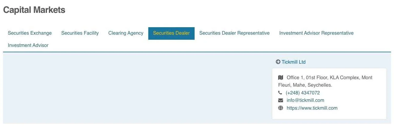 Registro de FSA, Tickmill Ltd