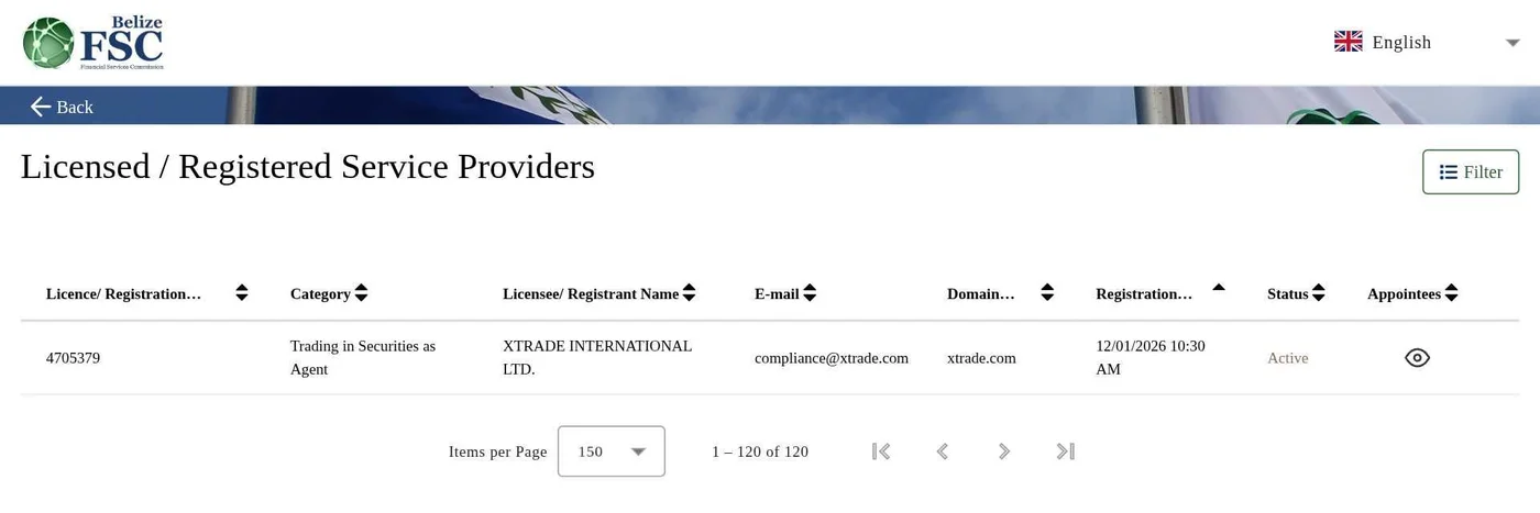 Registro de FSC, Xtrade International Ltd