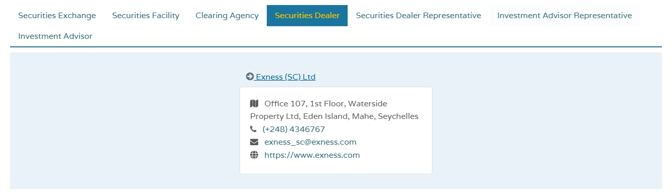 Registro de FSA, Exness (SC) Ltd