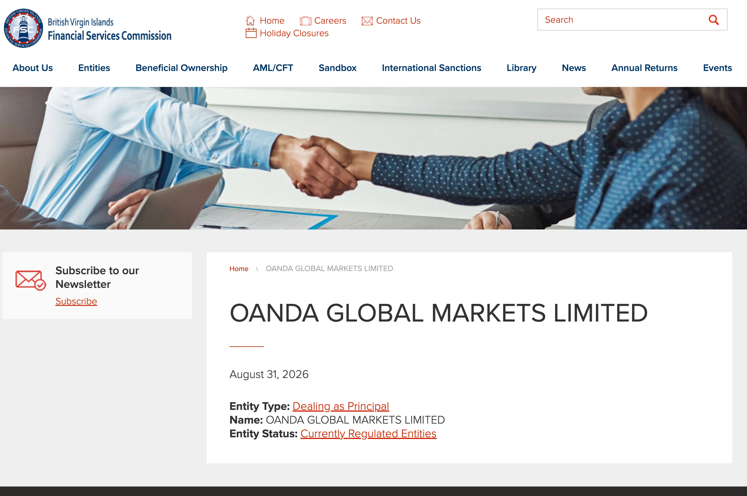 Registro de FSC, OANDA Global Markets Limited