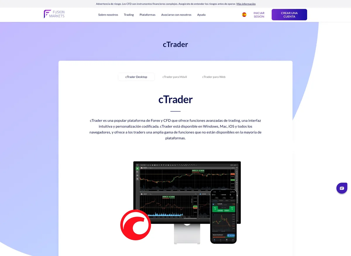Página de plataformas de trading de Fusion Markets en septiembre de 2026