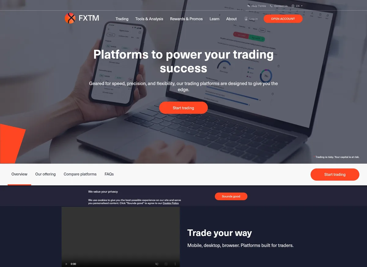 Página de plataformas de trading de FXTM en septiembre de 2026