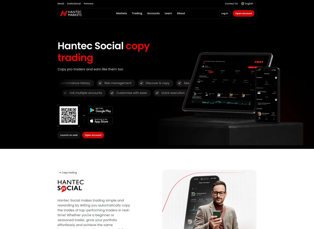 Página de plataformas de trading de Hantec Markets en septiembre de 2026