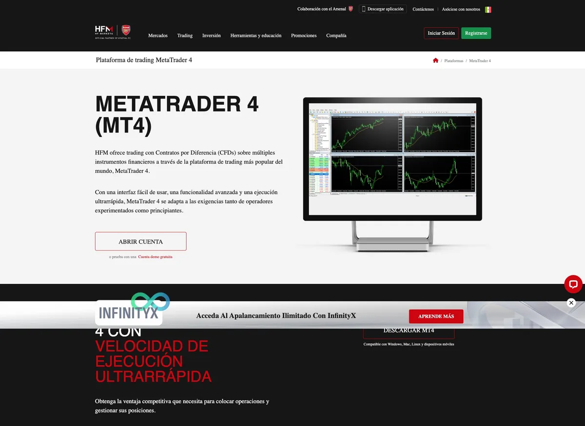 Página de plataformas de trading de HFM en septiembre de 2026