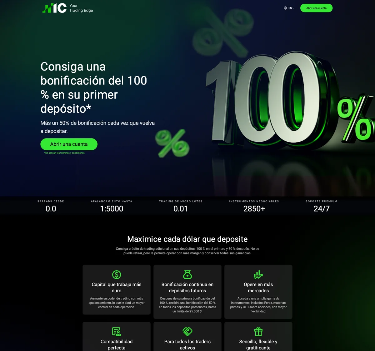 Página de depósitos y retiros de IC Markets en septiembre de 2026