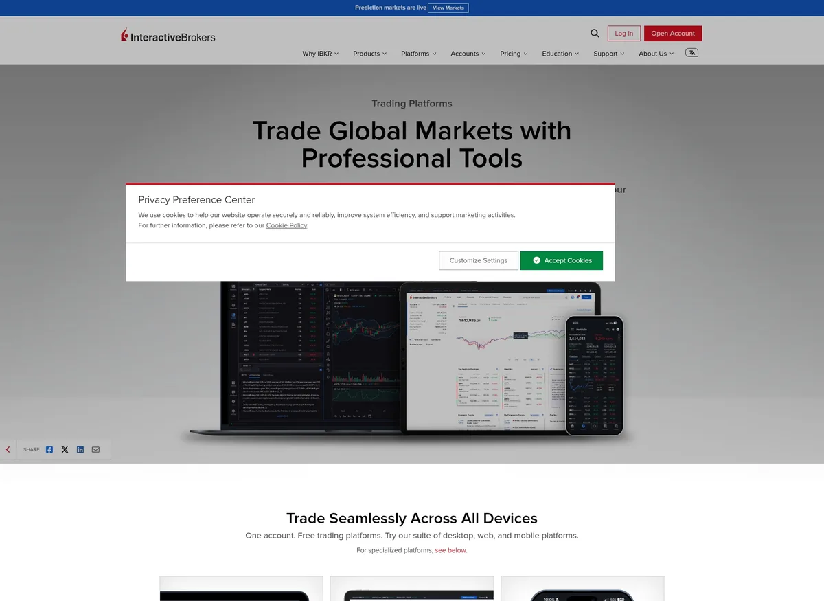 Página de plataformas de trading de Interactive Brokers en septiembre de 2026