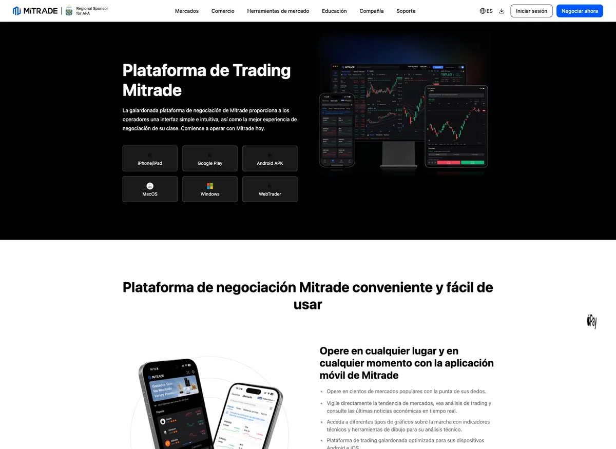 Página de plataformas de trading de Mitrade en septiembre de 2026