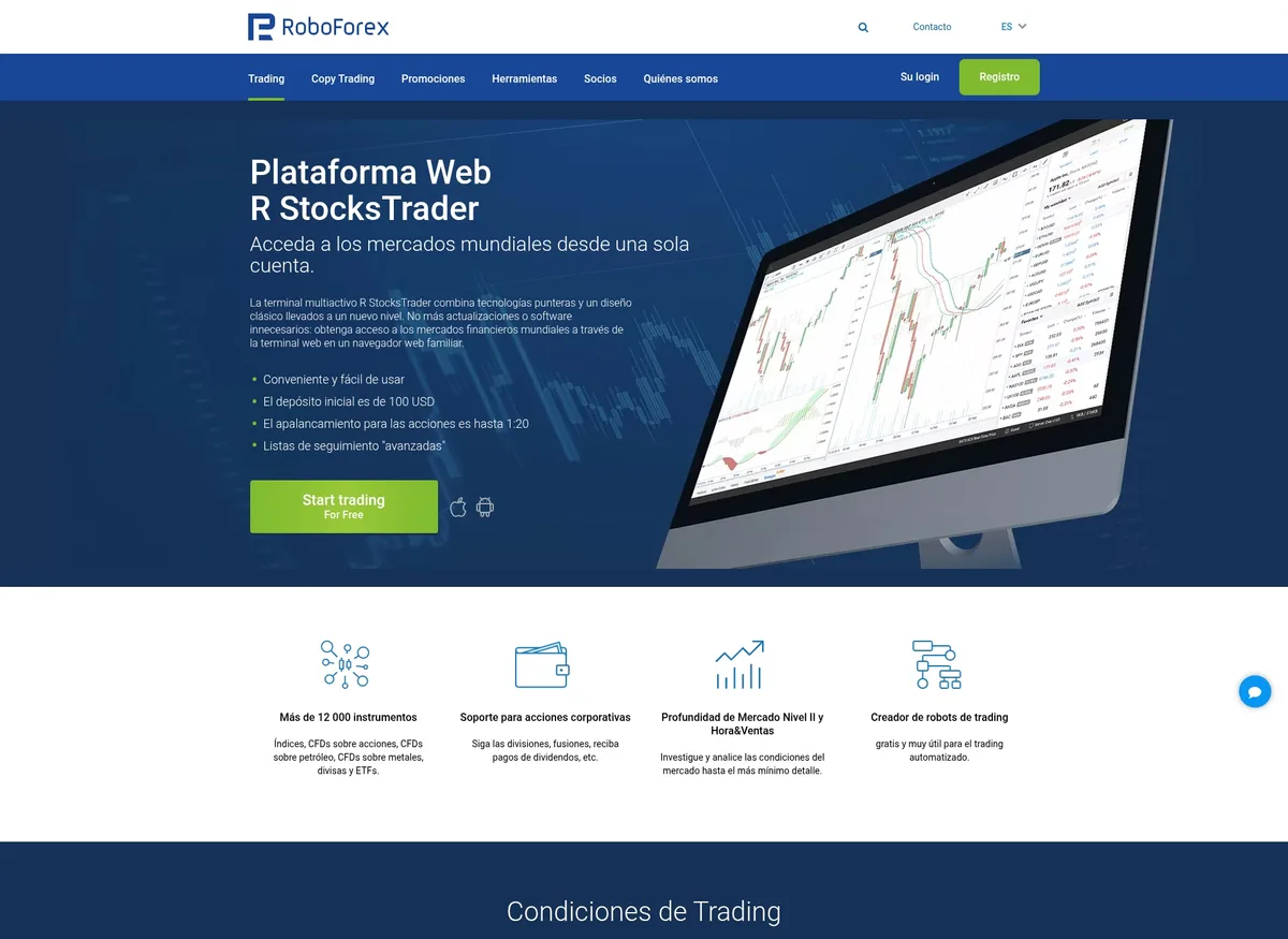 Página de plataformas de trading de RoboForex en septiembre de 2026