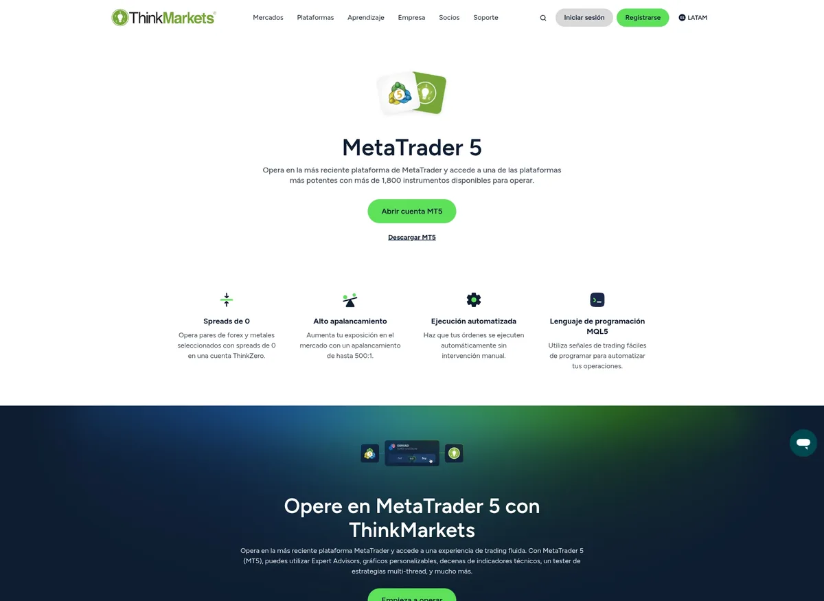 Página de plataformas de trading de ThinkMarkets en septiembre de 2026