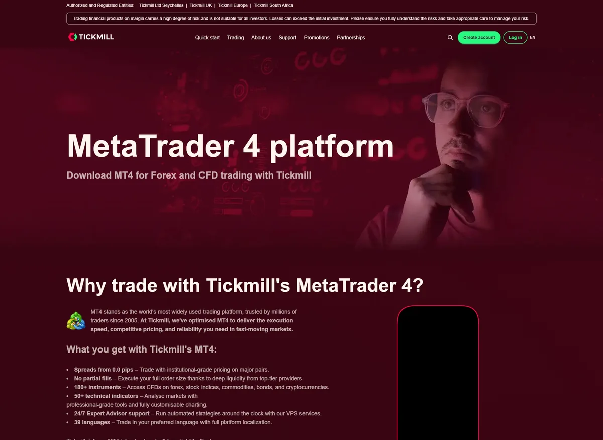 Página de plataformas de trading de Tickmill en septiembre de 2026