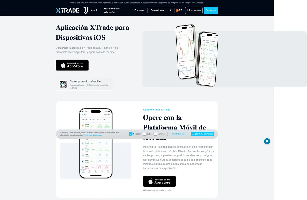 Página de plataformas de trading de Xtrade en septiembre de 2026