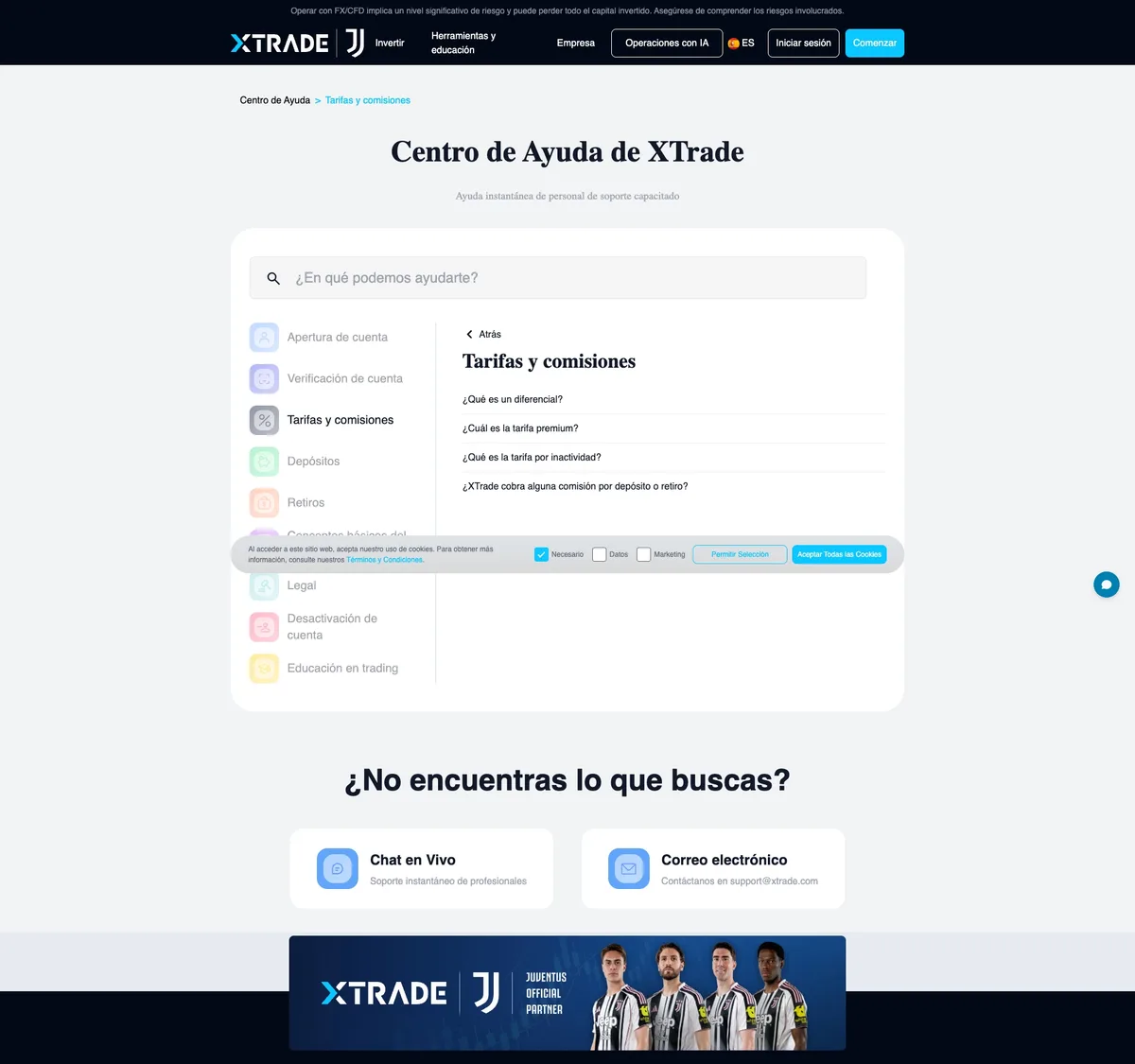 Página de precios de Xtrade en septiembre de 2026