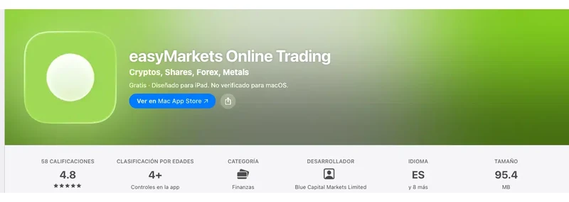 Página de la App Store de México de easyMarkets Online Trading, capturada el 10 sep 2026.