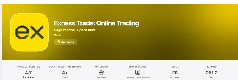 Página de la App Store de México de Exness Trade, capturada el 10 sep 2026.