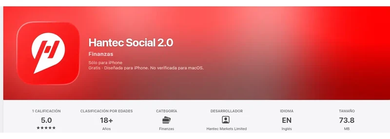 Ficha de la App Store de México de la aplicación de Hantec Markets, capturada el 10 sep 2026.