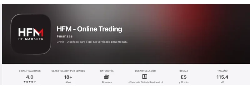 Página de la App Store de México de HFM - Online Trading, capturada el 10 sep 2026.