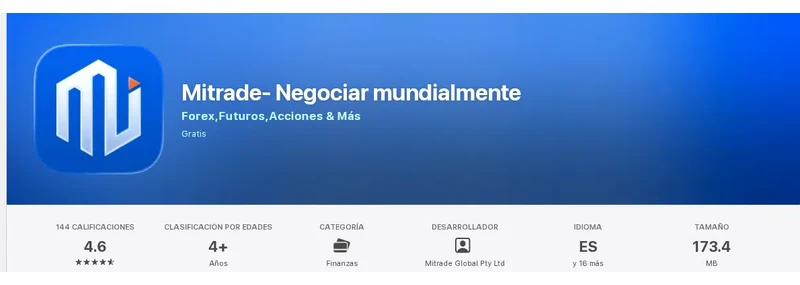 Ficha de la App Store de México de la aplicación de Mitrade, capturada el 10 sep 2026.