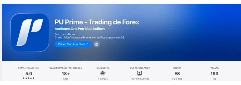 Página de la App Store de México de PU Prime - Trading de Forex, capturada el 10 sep 2026.
