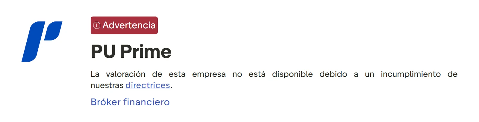 Perfil de Trustpilot de PU Prime capturado el 10 sep 2026; la cifra es la mostrada ese día y se recaptura mensualmente.