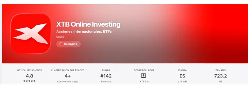 Página de la App Store de México de XTB Online Investing, capturada el 10 sep 2026.