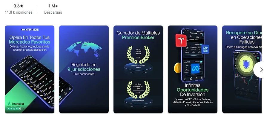 Ficha de Google Play de la aplicación de AvaTrade tal como se ve en México, capturada el 1 oct 2026.