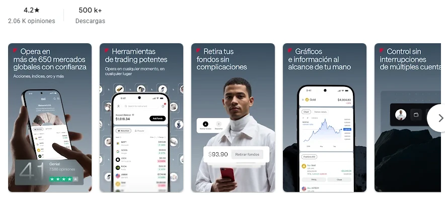 Ficha de Google Play de la aplicación de Axi tal como se ve en México, capturada el 1 oct 2026.