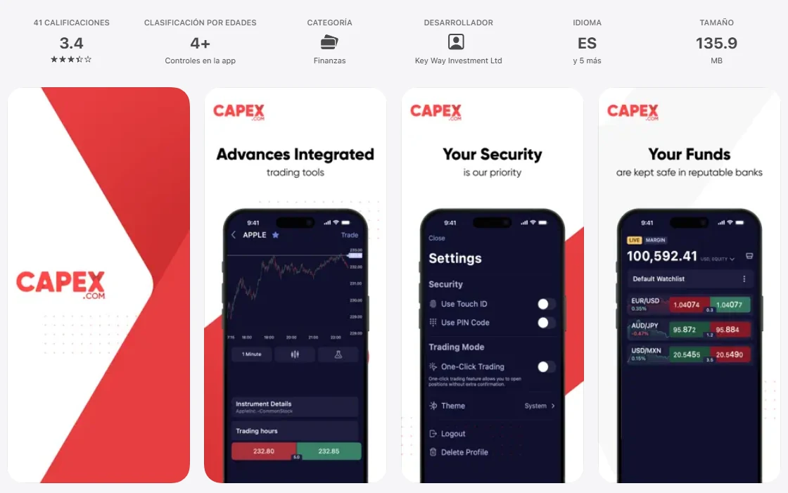 Ficha de la App Store de México de la aplicación de Capex, capturada el 1 oct 2026.