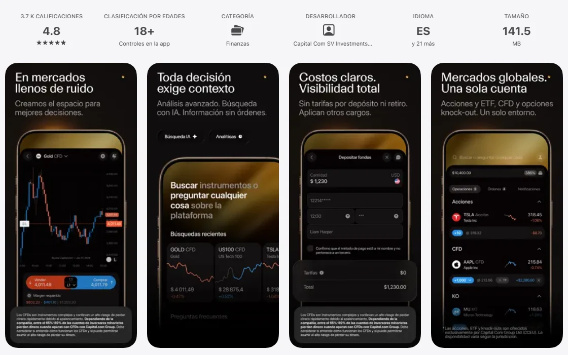 Ficha de la App Store de México de la aplicación de Capital.com, capturada el 1 de octubre de 2026.