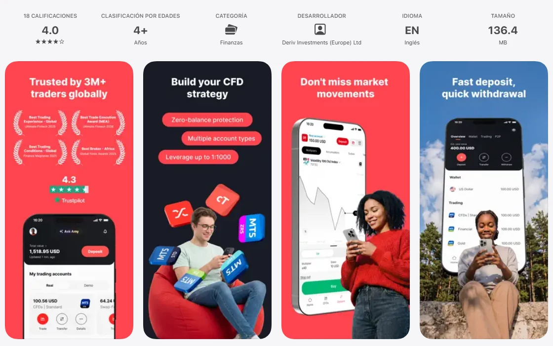 Ficha de la App Store de México de la aplicación de Deriv, capturada el 1 oct 2026.