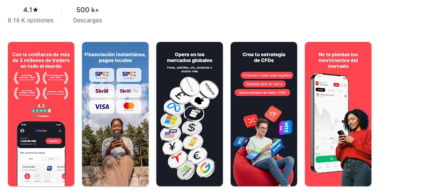 Ficha de Google Play de la aplicación de Deriv tal como se ve en México, capturada el 1 oct 2026.