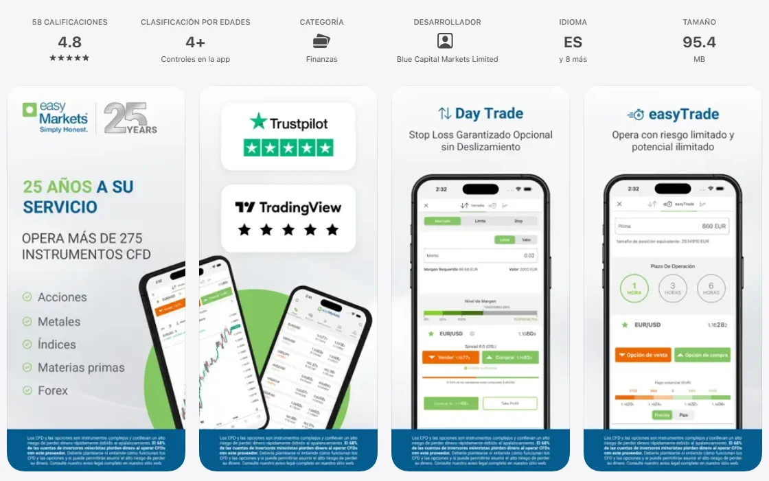 Ficha de la App Store de México de la aplicación de easyMarkets, capturada el 1 oct 2026.