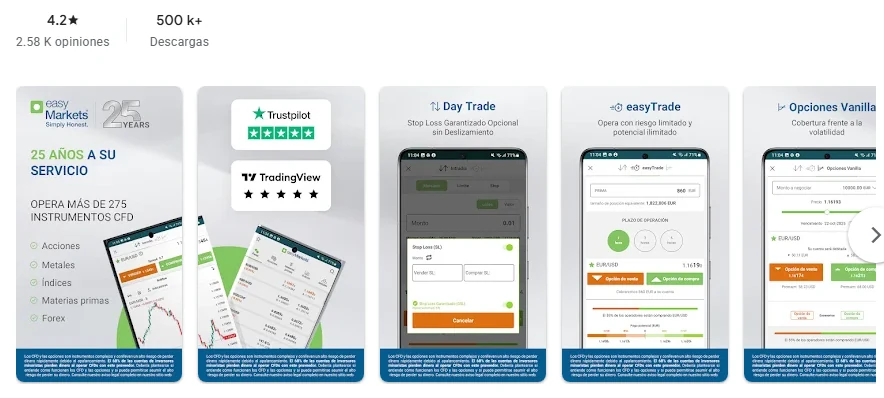 Ficha de Google Play de la aplicación de easyMarkets tal como se ve en México, capturada el 1 oct 2026.