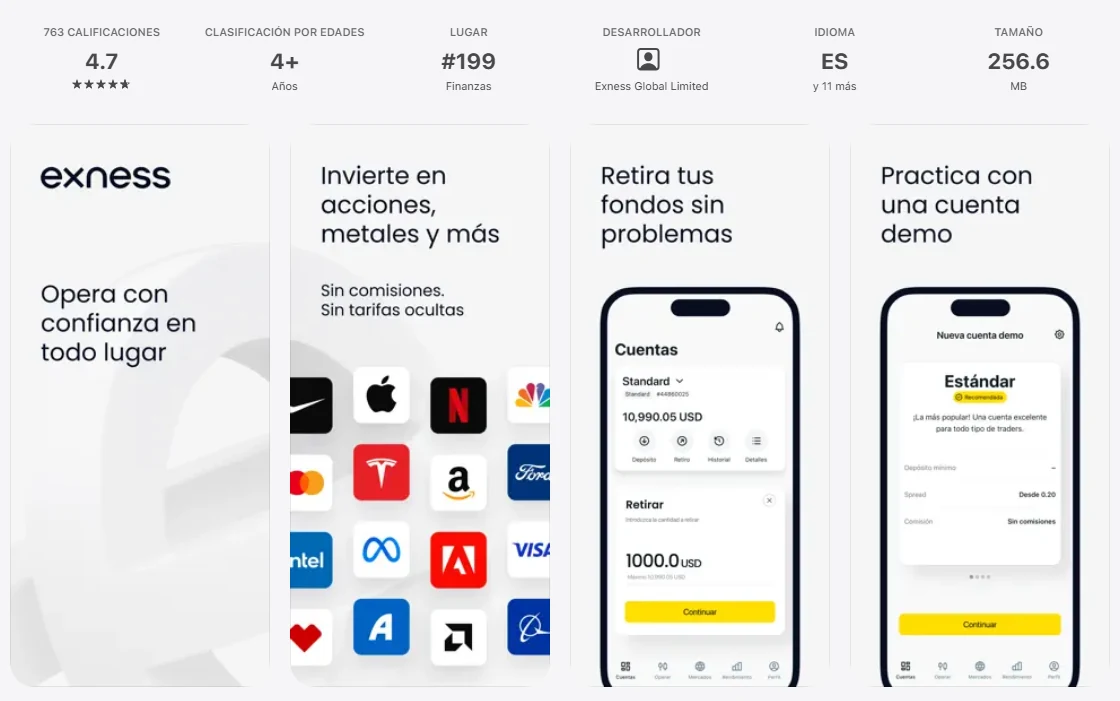 Ficha de la App Store de México de la aplicación de Exness, capturada el 1 oct 2026.