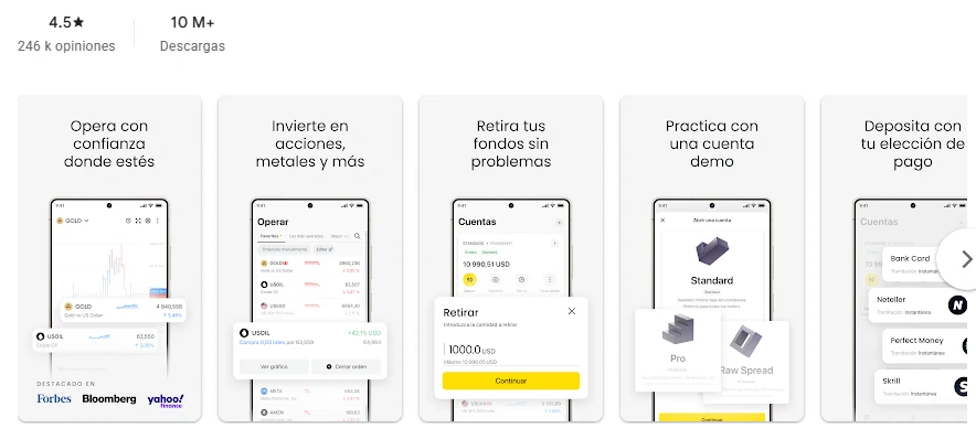 Ficha de Google Play de la aplicación de Exness tal como se ve en México, capturada el 1 oct 2026.