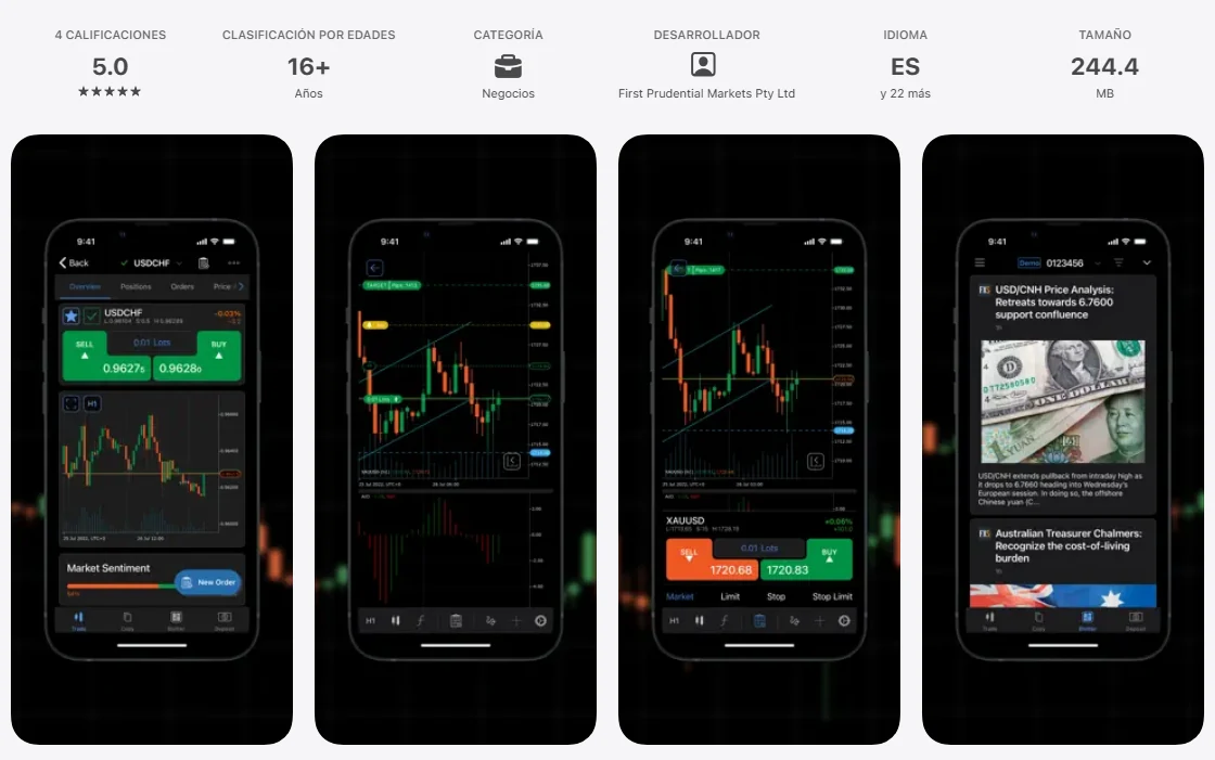 Ficha de la App Store de México de la aplicación de FP Markets, capturada el 1 oct 2026.