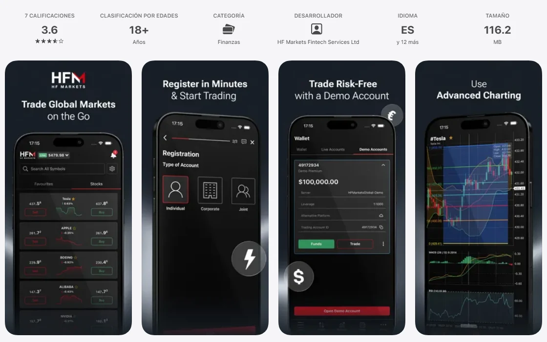 Ficha de la App Store de México de la aplicación de HFM, capturada el 1 de octubre de 2026.