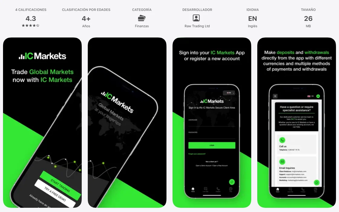 Ficha de la App Store de México de la aplicación de IC Markets, capturada el 1 oct 2026.