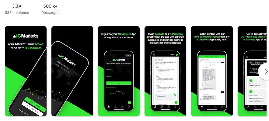 Ficha de Google Play de la aplicación de IC Markets tal como se ve en México, capturada el 1 oct 2026.