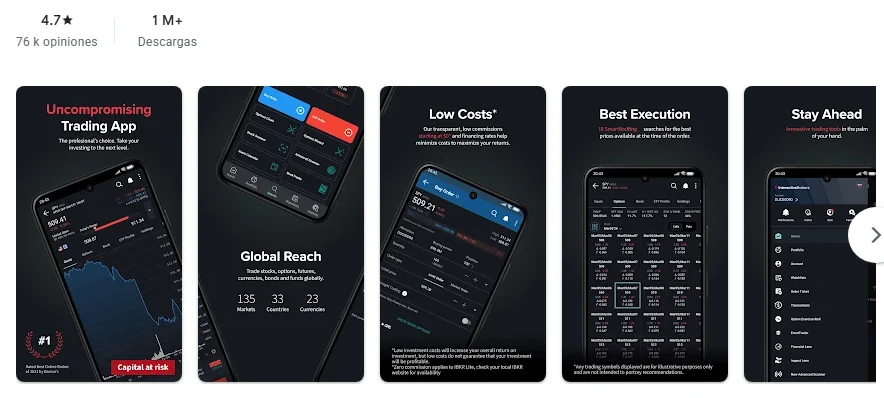 Ficha de Google Play de la aplicación de Interactive Brokers tal como se ve en México, capturada el 1 oct 2026.