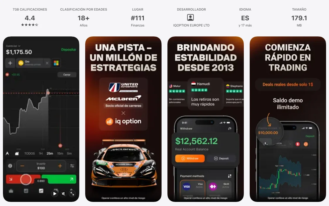 Ficha de la App Store de México de la aplicación de IQ Option, capturada el 1 oct 2026.