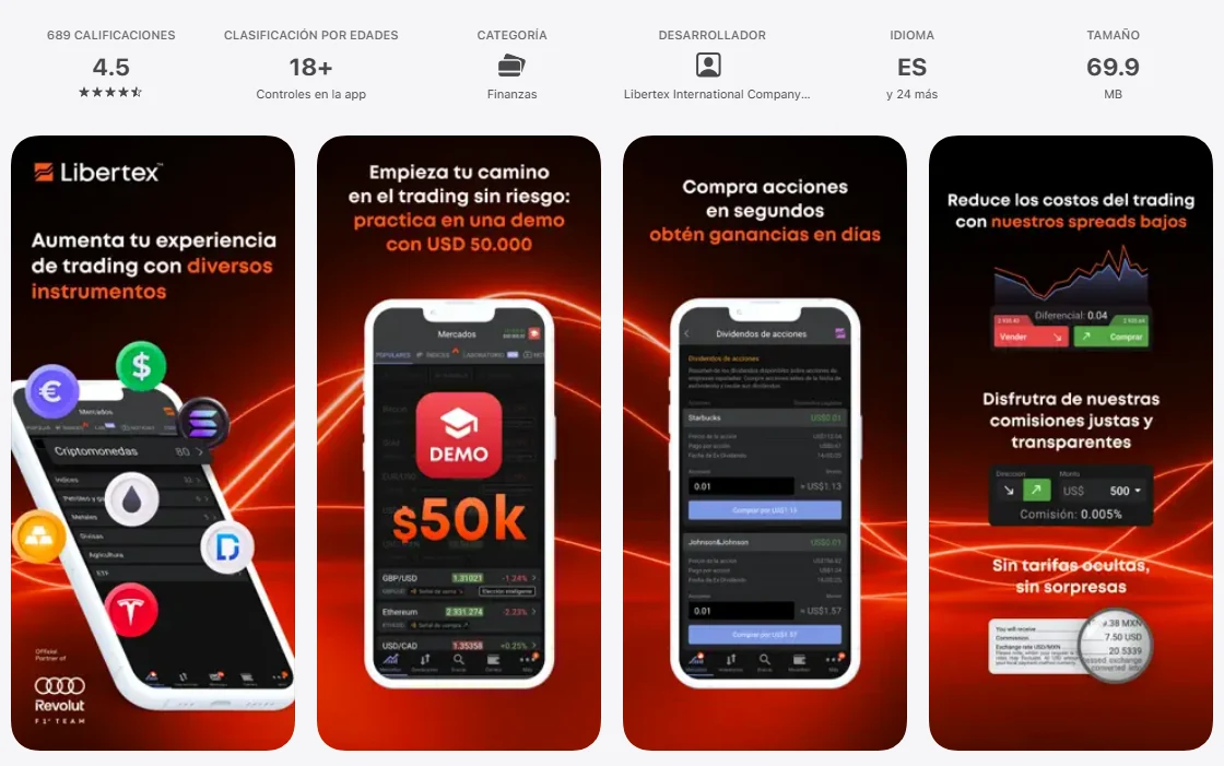 Ficha de la App Store de México de la aplicación de Libertex, capturada el 1 oct 2026.