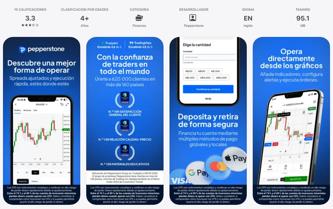 Ficha de la App Store de México de la aplicación de Pepperstone, capturada el 1 oct 2026.