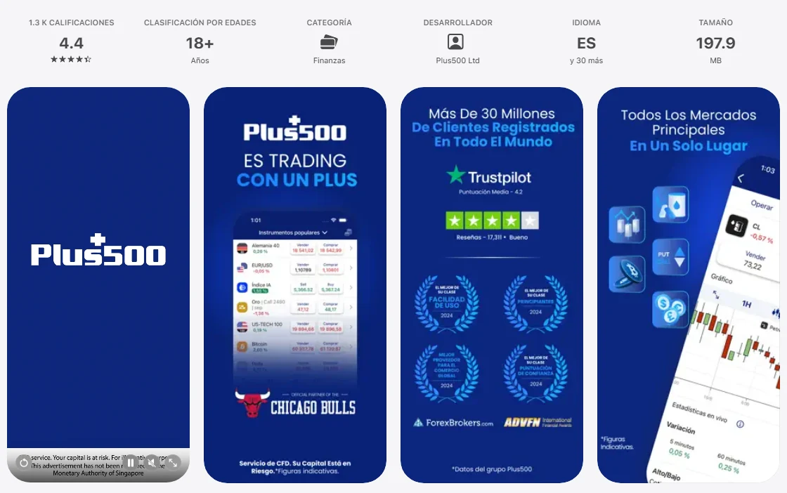 Ficha de la App Store de México de la aplicación de Plus500, capturada el 1 oct 2026.